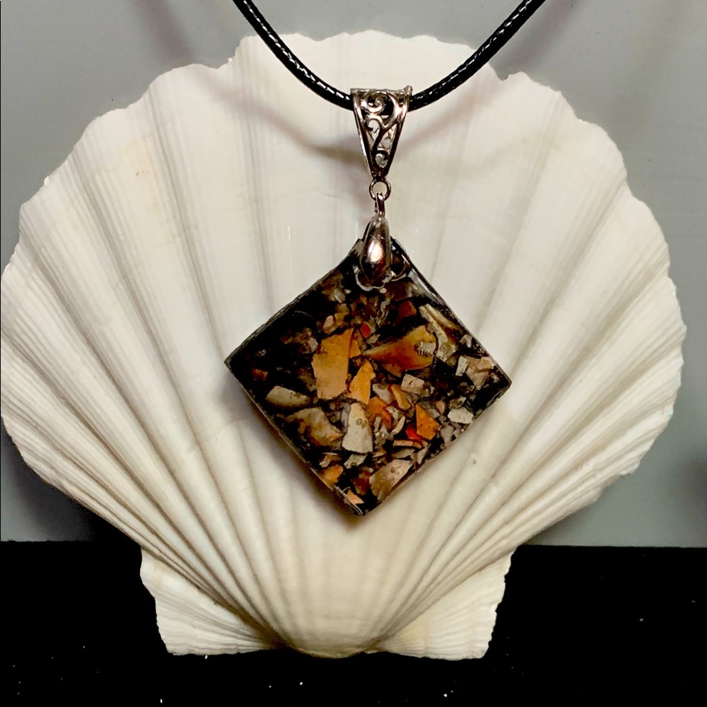 Dark Crab Shell Pendant with Necklace